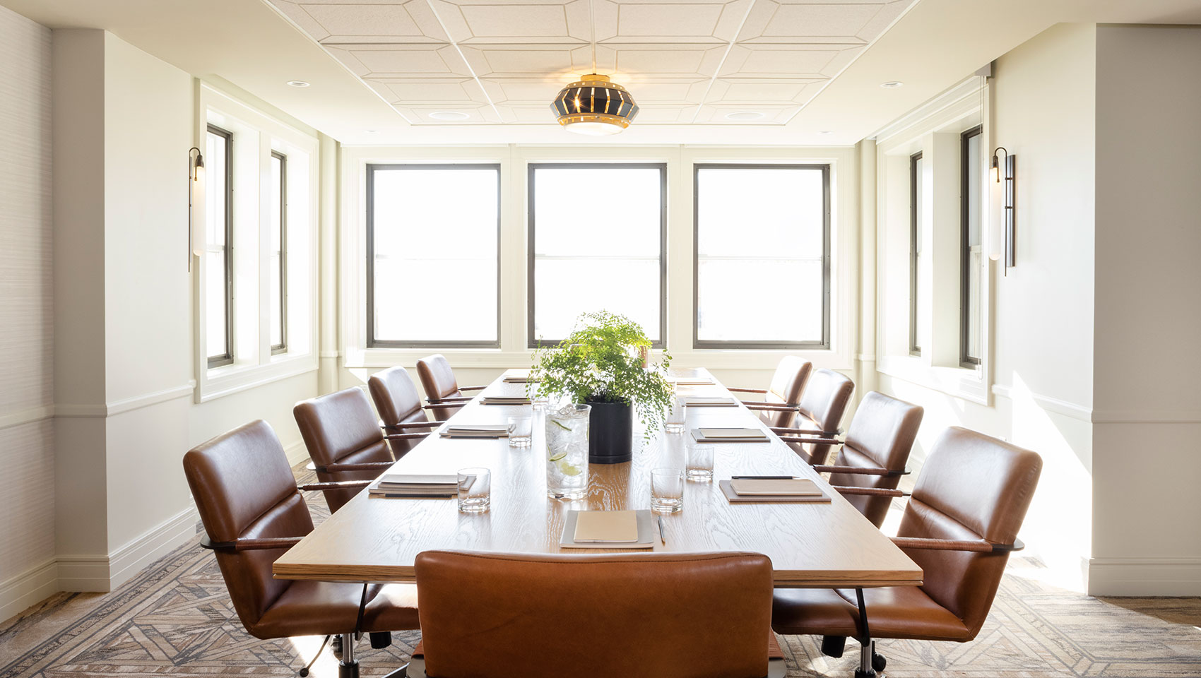 meeting room with round tables and chairs