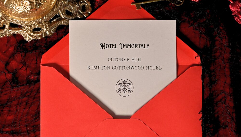 Hotel Immortale Invite in orange envelope